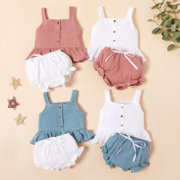 2-Piece Solid Sling Top & Shorts Set for Baby Girls