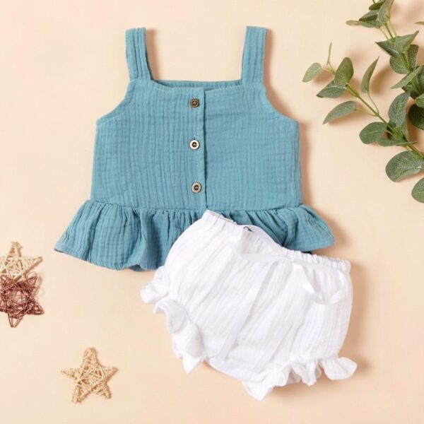 2-Piece Solid Sling Top & Shorts Set for Baby Girls - Image 4