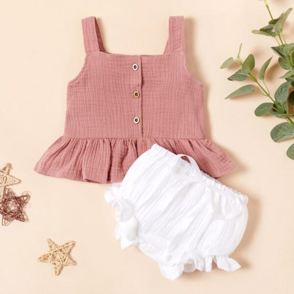 2-Piece Solid Sling Top & Shorts Set for Baby Girls - Image 3