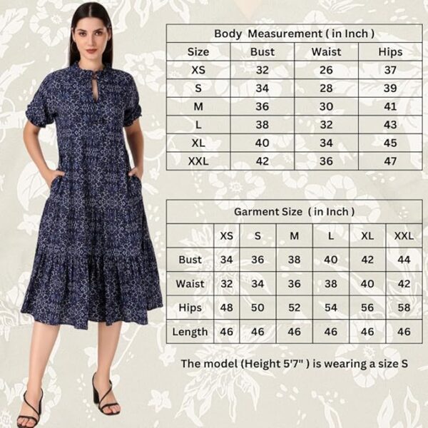 Women's Viscose Tie-Up Neck Puff Sleeve A-Line Midi Dress – Casual & Elegant One-Piece - Image 5