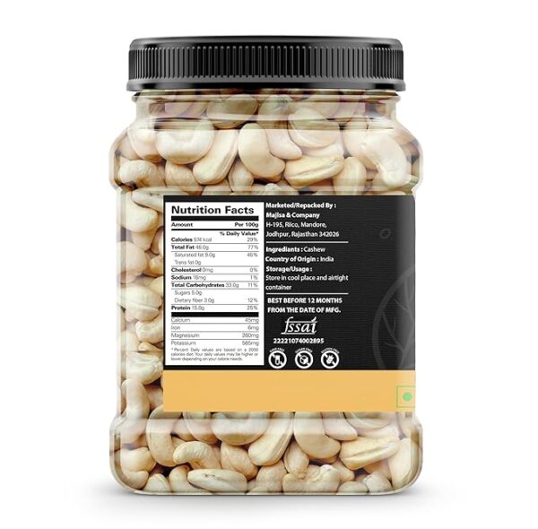 100% Natural and Premium Whole Cashew Nuts (Plain Kaju) – 1Kg Jar Pack - Image 3